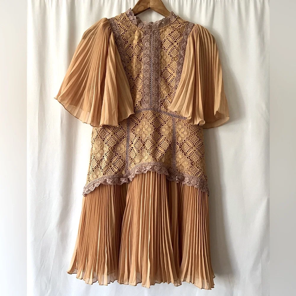 Asos Design Lace Contrast Mini Dress with Pleated Sleeves & Skirt, 10 - Picture 5 of 8